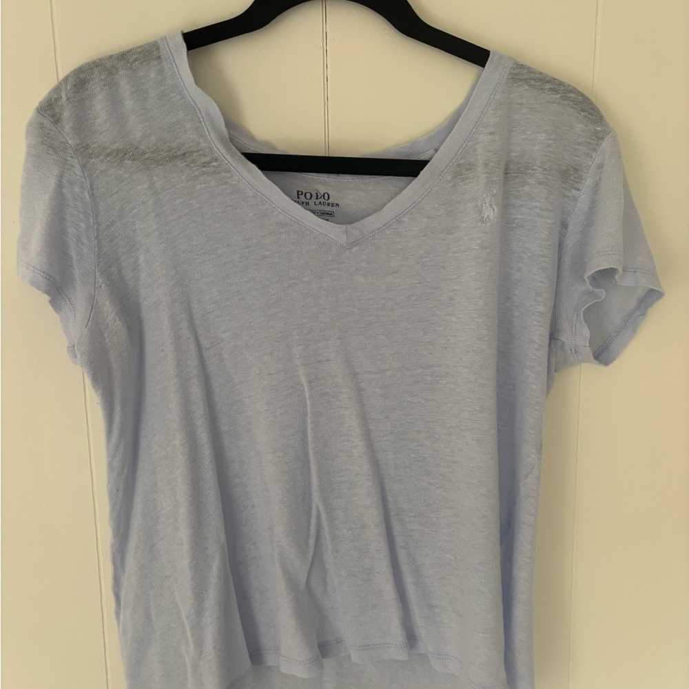 Polo by Ralph Lauren Women's Light Blue V-Neck Top